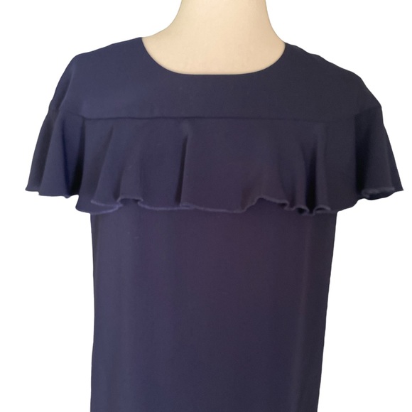 Trina Turk Charleston Ruffle Front Navy Blue Cutout Shift Tunic Dress - 6 - Picture 4 of 13
